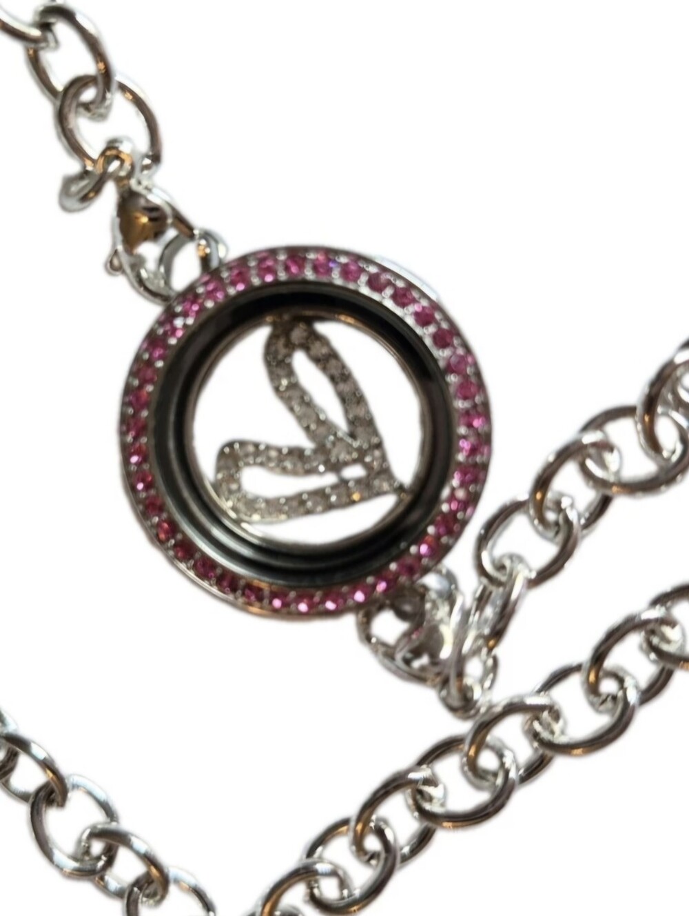 Origami Owl Pink Crystal Face Living Locket, Ball Necklace & And Crystal Heart